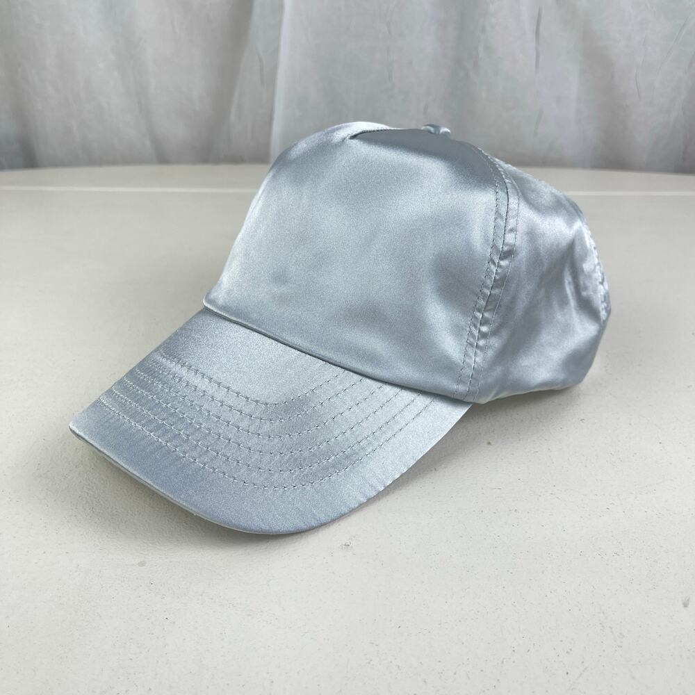 Forever 21 Shiny Silver Satin Baseball Cap Dad Hat Y2K Futuristic Cyber Revival